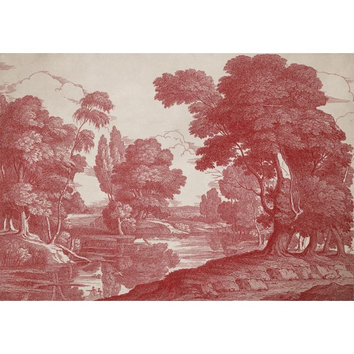 MURAL COORDONNE VICTORIAN ENGRAVING RED