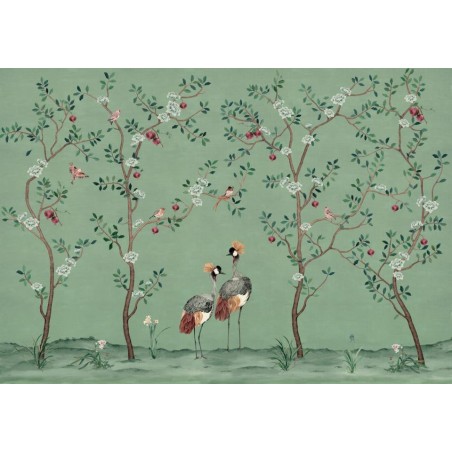 MURAL COORDONNE FORBIDDEN CROWNED CRANE TURQUOISE 
