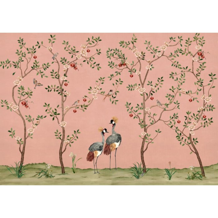 MURAL COORDONNE FORBIDDEN CROWNED CRANE ROSE