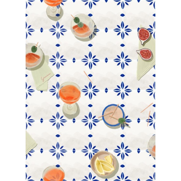 PAPEL PINTADO TRES TINTAS SOLERA VERMUT COBALT