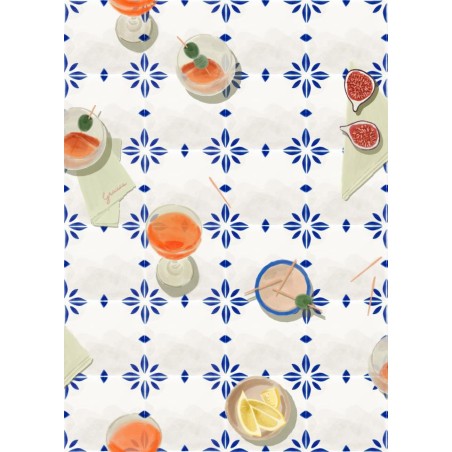 PAPEL PINTADO TRES TINTAS SOLERA VERMUT COBALT