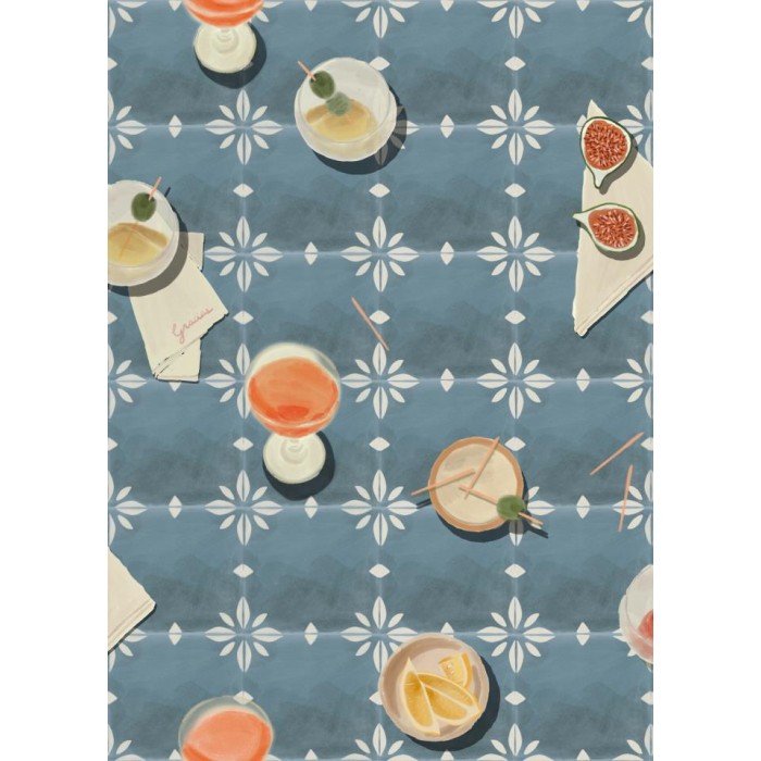 PAPEL PINTADO TRES TINTAS SOLERA VERMUT BLUE