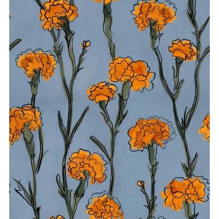 PAPEL PINTADO TRES TINTAS SOLERA CLAVELITOS BLUE