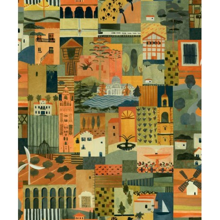 PAPEL PINTADO TRES TINTAS SOLERA POSTAL GREEN 