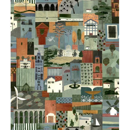 PAPEL PINTADO TRES TINTAS SOLERA POSTAL BLUE