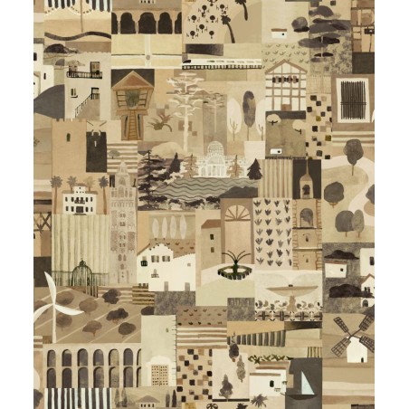 PAPEL PINTADO TRES TINTAS SOLERA POSTAL BEIGE