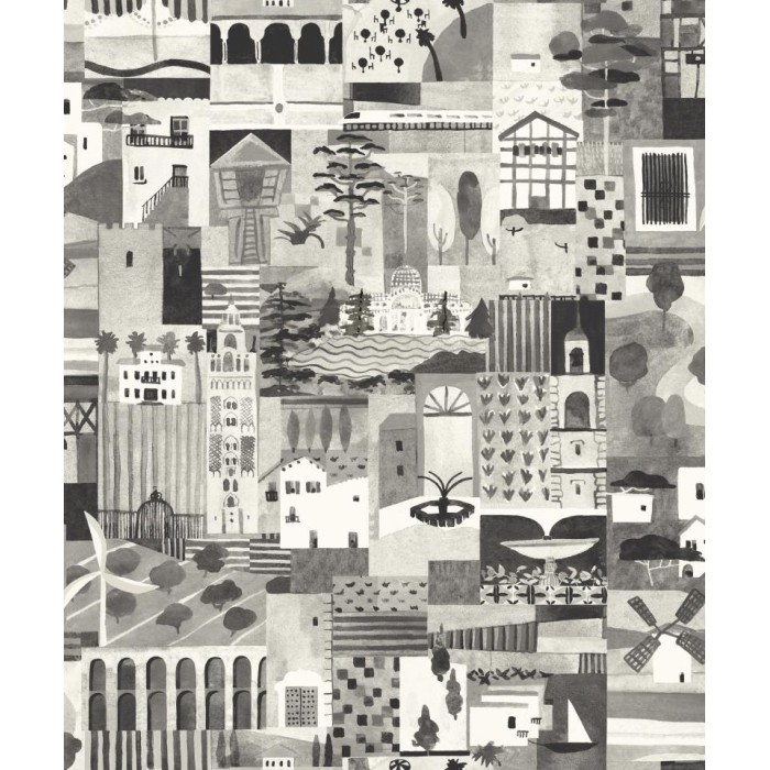 PAPEL PINTADO TRES TINTAS SOLERA POSTAL B&W