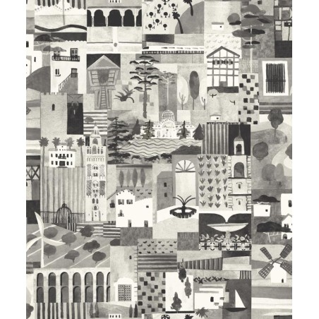 PAPEL PINTADO TRES TINTAS SOLERA POSTAL B&W