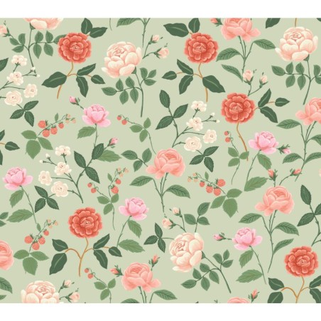 PAPEL PINTADO YORK RIFLE 3 ROSES VER/CORAL