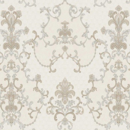 PAPEL PINTADO KEMEN MARBELLA CREMA/PLATA