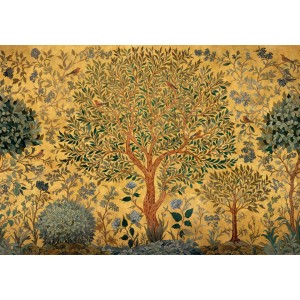 MURAL COORDONNE DAMASKUS VARANASI TREE MUSTARD