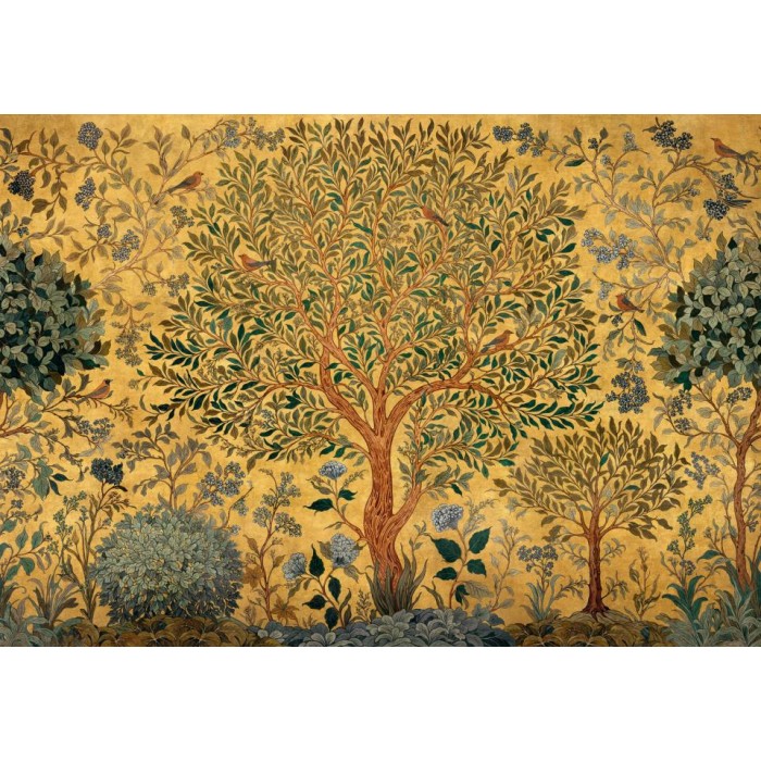MURAL COORDONNE DAMASKUS VARANASI TREE MUSTARD