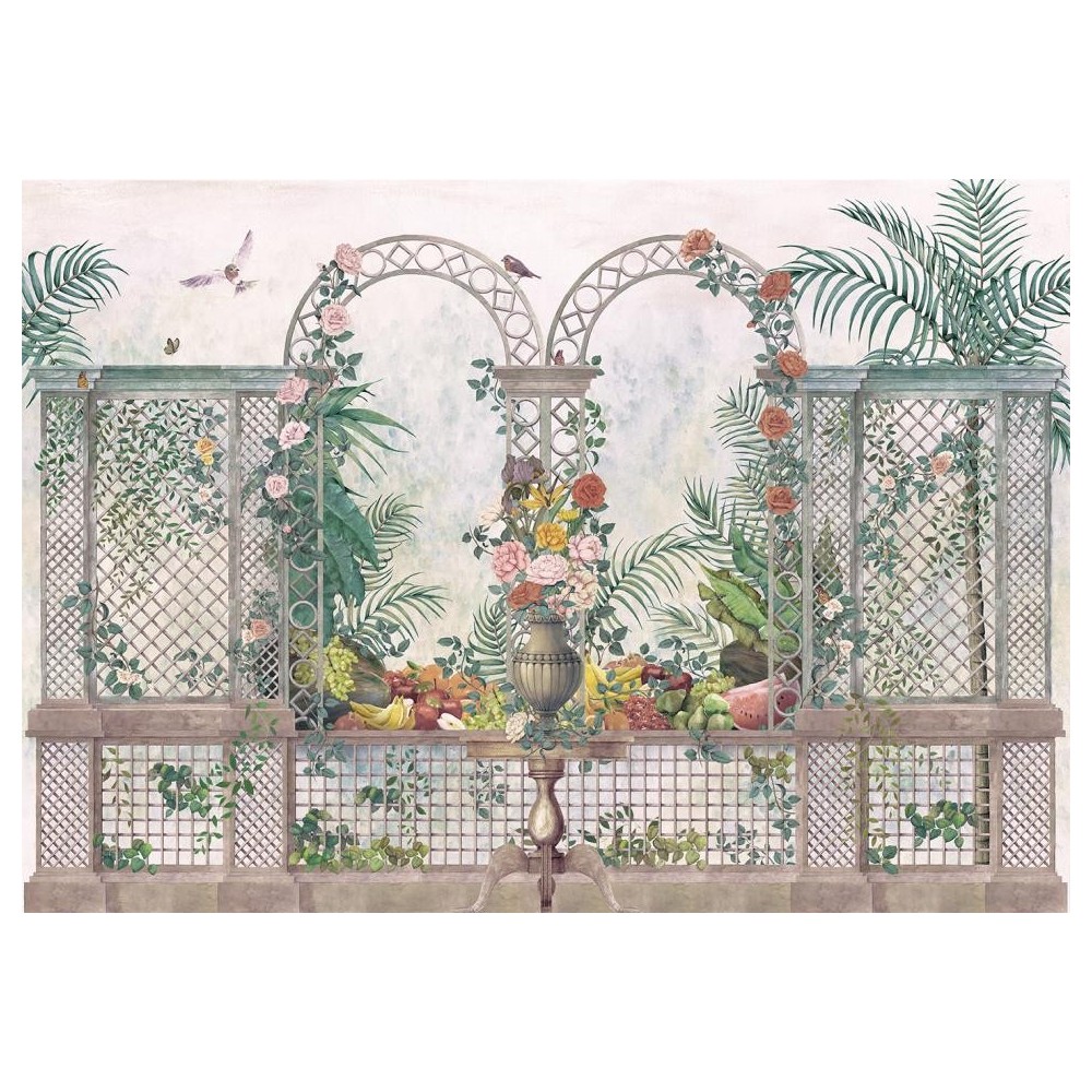 MURAL COORDONNE MAXIMALISM TREILLAGE BLA/ROS/VERD