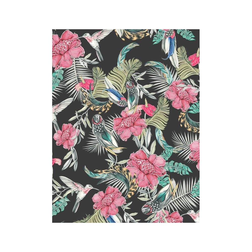 PAPEL PINTADO TRES TINTAS RUBRICA LIRICA NEGR/ROSA