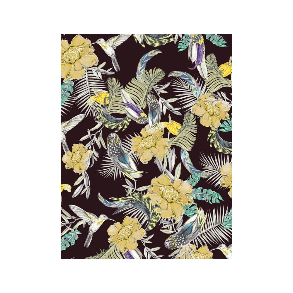 PAPEL PINTADO TRES TINTAS RUBRICA LIRICA OLIVA/NEG