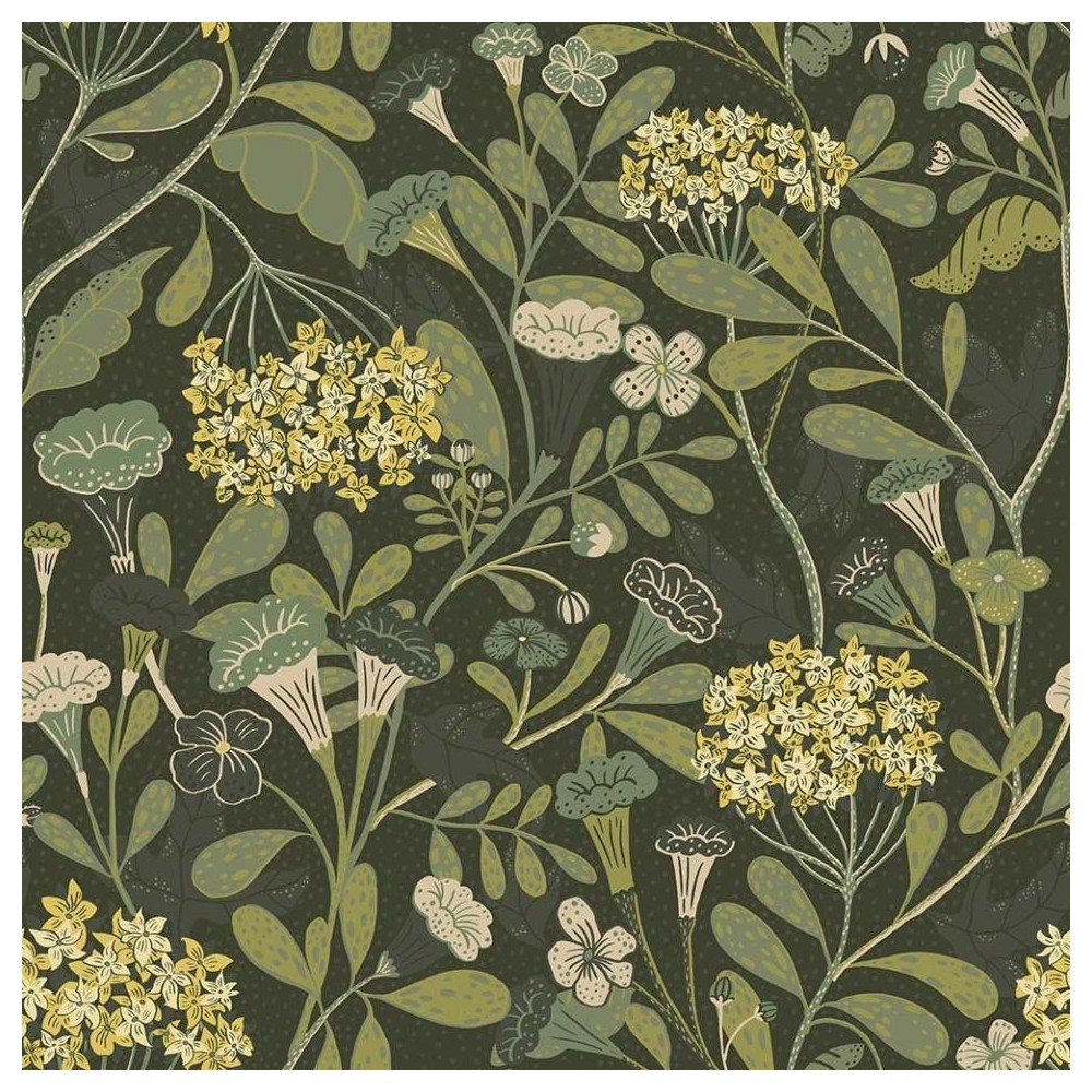 PAPEL PINTADO TRES TINTAS LINA HYBBE VERDE/AMA/CRE