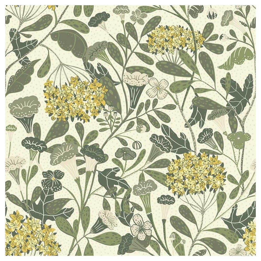 PAPEL PINTADO TRES TINTAS LINA HYBBE VERDE/CREMA