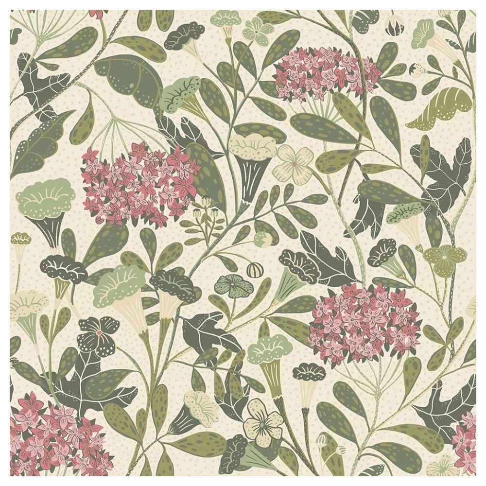 PAPEL PINTADO TRES TINTAS LINA HYBBE CREM/VERD/ROS