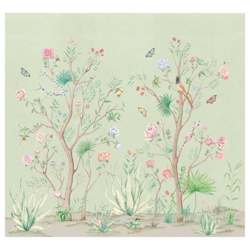 MURAL COORDONNE RANDOM CHINO PEONIES VERDE