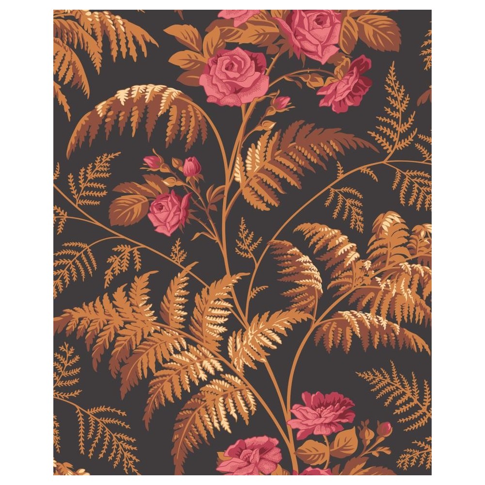 PAPEL PINTADO COLE & SON BOTANICAL ROSE NEG/MAR/RO