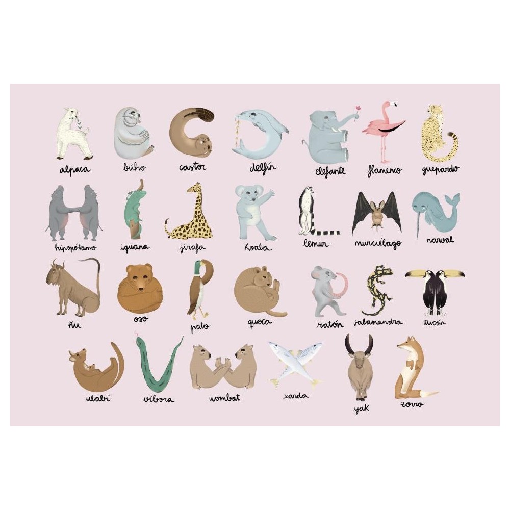 MURAL COORDONNE RANDOM KIDS ANIMAL ALPHABET PINKY